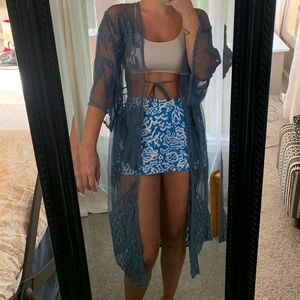Blue lace swimsuit cover up